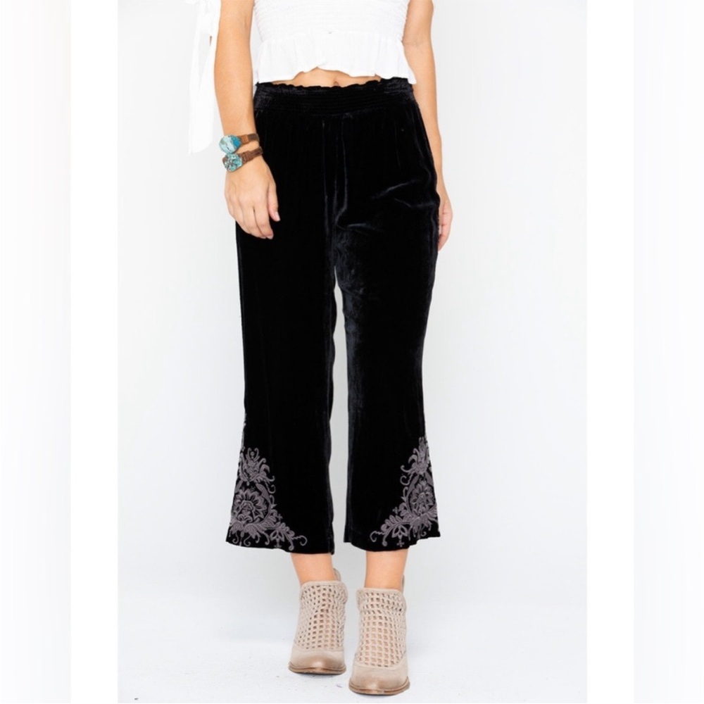 Johnny Was Hirsch‎ Black Velvet Embroidered Pants Black Medium - Picture 3 of 14
